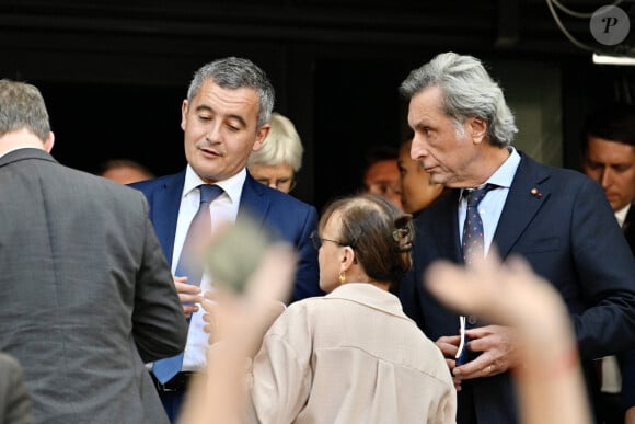 Gérald Darmanin, ministre de l'Intérieur et des Outre-mer et Patrick de Carolis - Le président de la République française E.Macron et la première dame B.Macron assistent à la messe donnée par le pape François au stade Vélodrome de Marseille, le 23 septembre 2023. Sa Sainteté le pape François est à Marseille pour la clôture des Rencontres Méditerranéennes (17 - 24 septembre 2023). © Philippe Magoni / Pool / Bestimage 