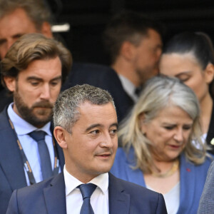 Gérald Darmanin, ministre de l'Intérieur et des Outre-mer - Le président de la République française E.Macron et la première dame B.Macron assistent à la messe donnée par le pape François au stade Vélodrome de Marseille, le 23 septembre 2023. Sa Sainteté le pape François est à Marseille pour la clôture des Rencontres Méditerranéennes (17 - 24 septembre 2023). © Philippe Magoni / Pool / Bestimage 