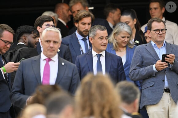 Gérald Darmanin, ministre de l'Intérieur et des Outre-mer - Le président de la République française E.Macron et la première dame B.Macron assistent à la messe donnée par le pape François au stade Vélodrome de Marseille, le 23 septembre 2023. Sa Sainteté le pape François est à Marseille pour la clôture des Rencontres Méditerranéennes (17 - 24 septembre 2023). © Philippe Magoni / Pool / Bestimage 