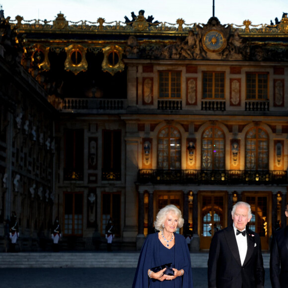 La reine consort Camilla Parker Bowles, le roi Charles III d'Angleterre, Emmanuel Macron et sa femme Brigitte - Dîner d'Etat au château de Versailles en l'honneur de la visite officielle du roi Charles III d'Angleterre et de la reine consort Camilla Parker Bowles de 3 jours en France. Le 20 septembre 2023 © Moreau-Jacovides / Bestimage 