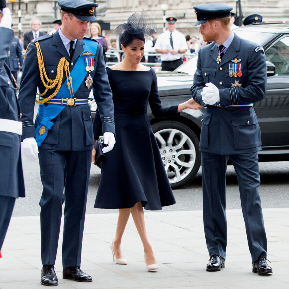 Le prince William, duc de Cambridge, Meghan Markle, duchesse de Sussesx, le prince Harry, duc de Sussex - Arrivées de la famille royale d'Angleterre à l'abbaye de Westminster pour le centenaire de la RAF à Londres. Le 10 juillet 2018 