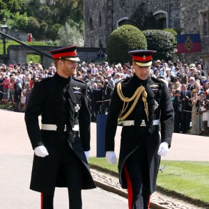 Les princes Harry et William arrivent à la chapelle St. George au château de Windsor - Mariage du prince Harry et de Meghan Markle au château de Windsor, Royaume Uni, le 19 mai 2018. 