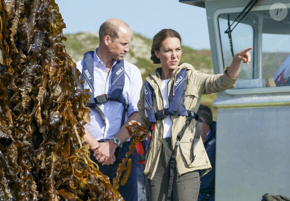 Le prince William, prince de Galles, et Catherine (Kate) Middleton, princesse de Galles, lors d'une visite à la ferme d'algues car-Y-Mor à St Davids, Haverfordwest, Pembrokeshire, Pays de Galles, Royaume Uni, le vendredi 8 septembre 2023. 
