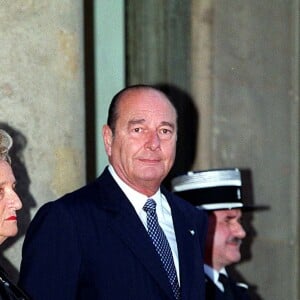 Jacques Chirac et Bernadette Chirac à l'Elysée pour la visite du président du Guatémala.