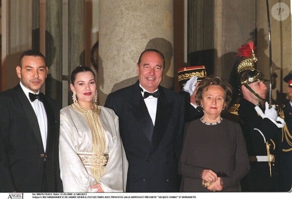 Jacques Chirac et Bernadette Chirac à l'Elysée avec le roi Mohammed CI et la princesse Lalla Meryem.