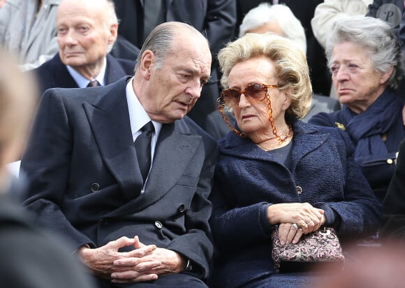 Jacques et Bernadette Chirac - Obseques de Antoine Veil au cimetiere du Montparnasse a Paris. Le 15 avril 2013  