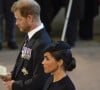 Le communiqué du prince Harry et de Meghan Markle n'a pas traîné.
Le prince Harry, duc de Sussex, Meghan Markle, duchesse de Sussex - Intérieur - Procession cérémonielle du cercueil de la reine Elisabeth II du palais de Buckingham à Westminster Hall à Londres. Le 14 septembre 2022 