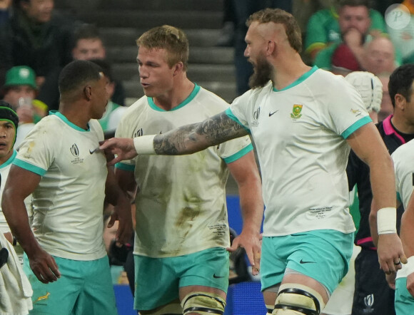 L'équipe d'Afrique du Sud - Match de Coupe du monde de rugby entre l'Afrique du Sud et l'Irlande, le 23 septembre 2023 au Stade France à Saint-Denis.