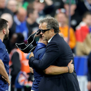 Antoine Dupont, Fabien Galthié - Coupe du Monde de Rugby France 2023 - Match de quart de finale "France-Afrique du Sud (28-29)" au Stade de France à Saint-Denis le 15 octobre 2023. © © Moreau-Jacovides/Bestimage  Rugby World Cup France 2023 - Quarter-final match "France-South Africa (28-29)" at the Stade de France in Saint-Denis on October 15, 2023. 