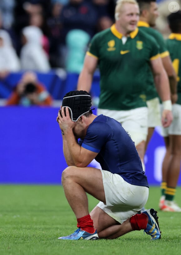 Antoine Dupont - Coupe du Monde de Rugby France 2023 - Match de quart de finale "France-Afrique du Sud (28-29)" au Stade de France à Saint-Denis le 15 octobre 2023. © © Moreau-Jacovides/Bestimage  Rugby World Cup France 2023 - Quarter-final match "France-South Africa (28-29)" at the Stade de France in Saint-Denis on October 15, 2023. 