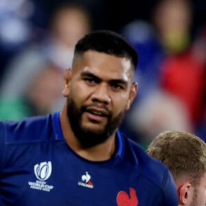 Antoine Dupont, Romain Taofifenua - Coupe du Monde de Rugby France 2023 - Match de quart de finale "France-Afrique du Sud (28-29)" au Stade de France à Saint-Denis le 15 octobre 2023. © © Moreau-Jacovides/Bestimage  Rugby World Cup France 2023 - Quarter-final match "France-South Africa (28-29)" at the Stade de France in Saint-Denis on October 15, 2023. 