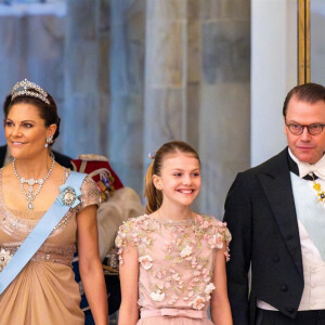 Victoria, Daniel et Estelle de Suède - Banquet royal organisé pour les 18 ans du prince héritier Christian de Danemark, Copenhague, 15 octobre 2023.