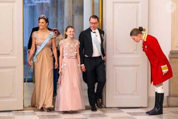 Victoria, Daniel et Estelle de Suède - Banquet royal organisé pour les 18 ans du prince héritier Christian de Danemark, Copenhague, 15 octobre 2023.