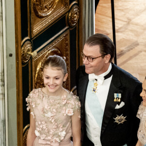 Prince Daniel, Princesse Victoria et princesse Estelle de Suède - Banquet royal organisé pour les 18 ans du prince héritier Christian de Danemark, Copenhague, 15 octobre 2023.