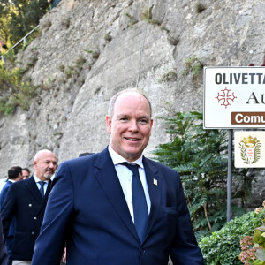 Le prince Albert II de Monaco en visite à Olivetta San Michele en Italie, le 9 octobre 2023, dans le cadre de ses déplacements dans les territoires liés historiquement à la famille princière.  © BrunoBebert/Bestimage 