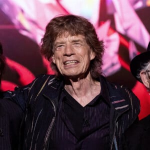 Les membres du groupe des Rolling Stones, Ronnie Wood, Mick Jagger, et Keith Richards lors du lancement de lors dernier album "Hackney Diamonds" à Londres, Royaume Uni, le 6 septembre 2023.