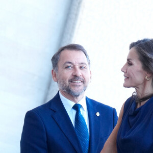 Le roi Felipe VI et la reine Letizia d'Espagne arrivent pour un acte institutionnel de reconnaissance aux professionnels et bénévoles qui ont participé aux différents travaux d'extinction des incendie à Tenerife l'été dernier à Santa Cruz de Ténérife, Espagne, le 24 octobre 2023. 