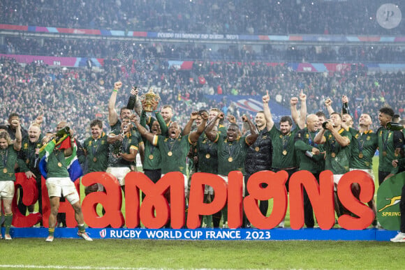 L'équipe d'Afrique du Sud remporte de peu (12 à 11) la finale de la coupe du monde de Rugby au stade de France à Saint-Denis le 28 octobre 2023. © Cyril Moreau / Bestimage 