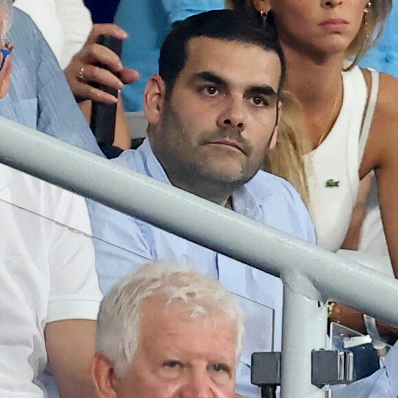 Matthieu Lartot - People dans les tribunes lord du match d'ouverture de la Coupe du Monde de Rugby France 2023 avant le match de la Poule A entre la France et la Nouvelle-Zélande au Stade de France à Saint-Denis le 8 septembre 2023. © Dominique Jacovides/Bestimage