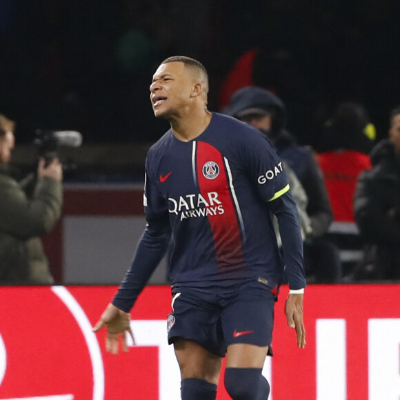 Joie - But de Kylian Mbappe (PSG) - Match de Ligue Des Champions 2023 (LDC) "PSG - Newcastle (1-1)" au Parc Des Princes, le 28 novembre 2023.