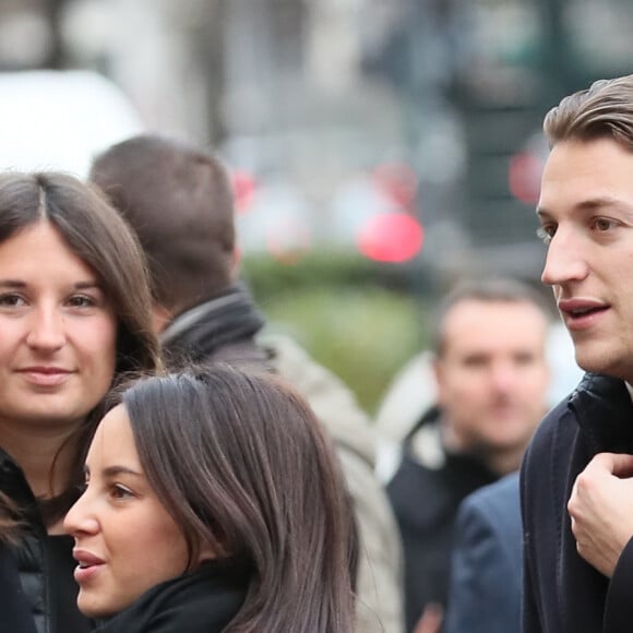 Jean Sarkozy et sa femme Jessica Sebaoun - Obsèques de Andrée Sarkozy (mère de N.Sarkozy), dite Dadue née Andrée Mallah, en l'église Saint-Jean-Baptiste à Neuilly-Sur-Seine. Le 18 décembre 2017