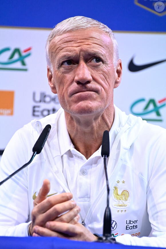 Didier Deschamps en conférence de presse au Centre National du Football (CNF) de Clairefontaine-en-Yvelines, France, le 9 octobre 2023. © Federico Pestellini/Panoramic/bestimage