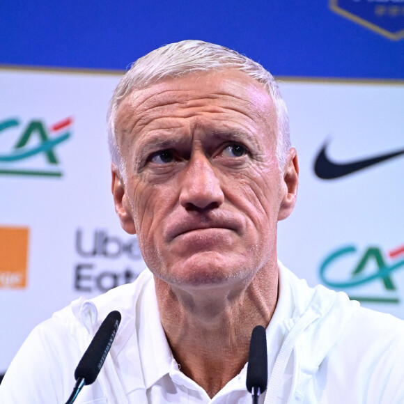 Didier Deschamps en conférence de presse au Centre National du Football (CNF) de Clairefontaine-en-Yvelines, France, le 9 octobre 2023. © Federico Pestellini/Panoramic/bestimage