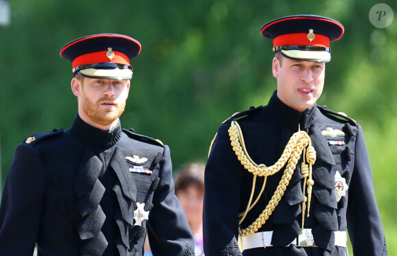 Les princes Harry et William arrivent à la chapelle St. George au château de Windsor - Mariage du prince Harry et de Meghan Markle au château de Windsor, Royaume Uni, le 19 mai 2018. 