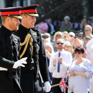 Les princes Harry et William arrivent à la chapelle St. George au château de Windsor - Mariage du prince Harry et de Meghan Markle au château de Windsor, Royaume Uni, le 19 mai 2018. 