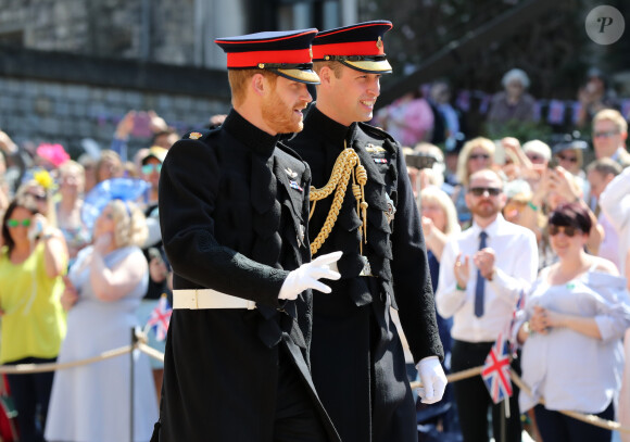 Les princes Harry et William arrivent à la chapelle St. George au château de Windsor - Mariage du prince Harry et de Meghan Markle au château de Windsor, Royaume Uni, le 19 mai 2018. 