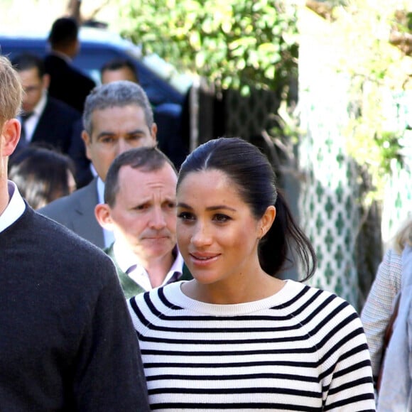 Le prince Harry, duc de Sussex et Meghan Markle (enceinte), duchesse de Sussex en visite à la Villa des Ambassadeurs à Rabat lors de leur voyage officiel au Maroc. Le 25 février 2019 