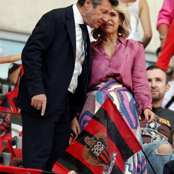 Laura Tenoudji Estrosi et son mari, Christian Estrosi - Laura Tenoudji Estrosi et son mari, Christian Estrosi, le maire de Nice assistent à la rencontre de footbalj OGC Nice / Stade Brestois à Nice le 1er octobre 2023. © Jean-François Ottonello / Nice-Matin / Bestimage