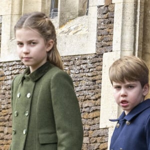 La princesse Charlotte de Galles, le prince Louis de Galles - Les membres de la famille royale britannique lors de la messe du matin de Noël en l'église St-Mary Magdalene à Sandringham, le 25 décembre 2023.