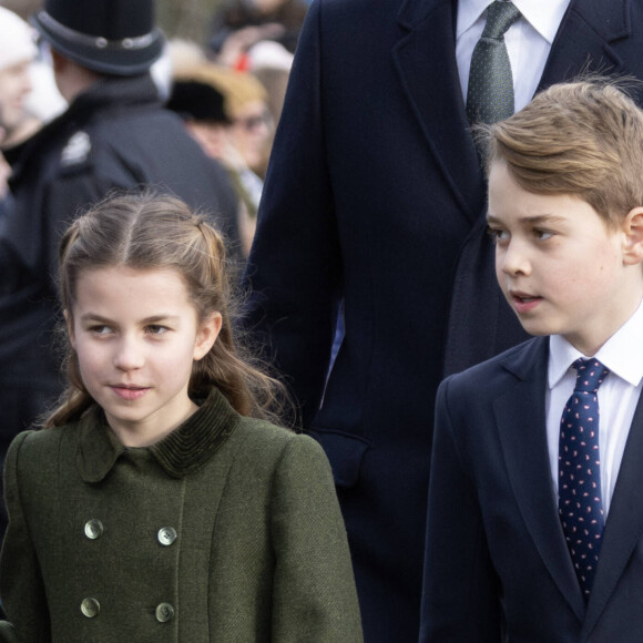 La princesse Charlotte de Galles, Le prince George de Galles - Les membres de la famille royale britannique lors de la messe du matin de Noël en l'église St-Mary Magdalene à Sandringham, le 25 décembre 2023.