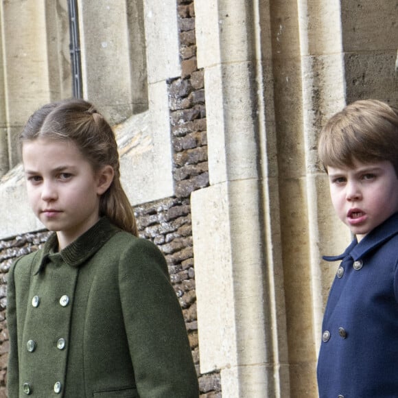 La princesse Charlotte de Galles et le prince Louis de Galles - Les membres de la famille royale britannique lors de la messe du matin de Noël en l'église St-Mary Magdalene à Sandringham, le 25 décembre 2023.