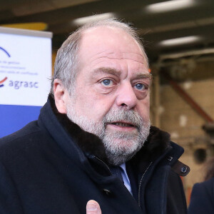 Eric Dupond-Moretti ministre de la Justice et Laurent Nunez Préfet de police de Paris assistent à la remise à la préfecture de Police de 142 drones saisis dans le cadre de procédures judiciaires à Issy-les-Moulineaux, France, le 18 décembre 2023. © Jonathan Rebboah/Panoramic/Bestimage