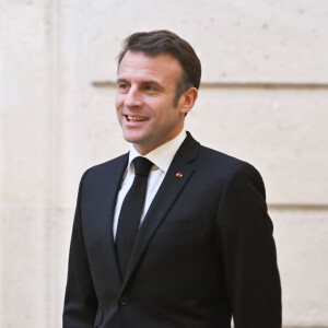 Emmanuel Macron lors de la galette des Rois au palais de l'Elysée le 5 janvier 2024 © Jacques Witt/Pool/Bestimage