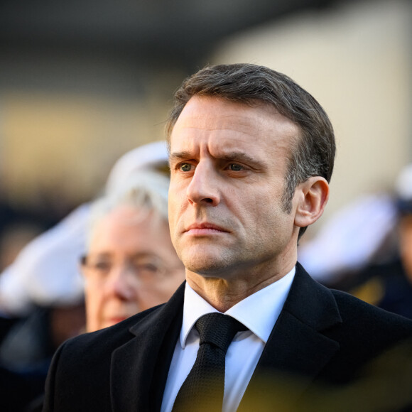 Emmanuel Macron, président de la République française - Hommage national à M. Jacques Delors, dans la cour d'honneur de l'Hôtel national des Invalides à Paris, France, le 5 janvier 2024. © Eric Tschaen/Pool/Bestimage 