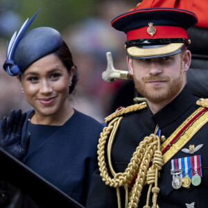 Le prince Harry, duc de Sussex, et Meghan Markle, duchesse de Sussex - La parade Trooping the Colour 2019, célébrant le 93ème anniversaire de la reine Elisabeth II, au palais de Buckingham, Londres, le 8 juin 2019.