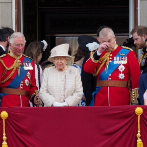Camilla Parker Bowles, duchesse de Cornouailles, le prince Charles, prince de Galles, la reine Elisabeth II d'Angleterre, le prince Andrew, duc d'York - La famille royale au balcon du palais de Buckingham lors de la parade Trooping the Colour 2019, célébrant le 93ème anniversaire de la reine Elisabeth II, Londres, le 8 juin 2019. 