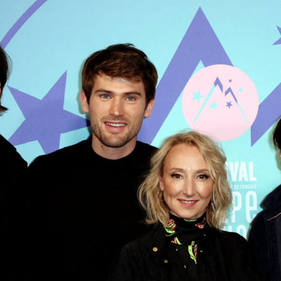 Maxime Govare, Victor Meutelet, Audrey Lamy, Romain Choay pour le film "Heureux Gagnants" - 27ème Festival International du Film de Comédie de l'Alpe d'Huez le 17 janvier 2024. © Dominique Jacovides/Bestimage