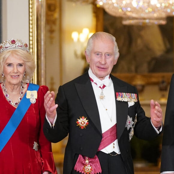 Camillla Parker-Bowles et le roi Charles III en marge d'un banquet d'Etat organisé au palais de Buckingham à Londres à l'occasion de la visite du président Sud coréen Yoon Suk Yeol et de sa femme Kim Heon Hee. Le 21 novembre 2023