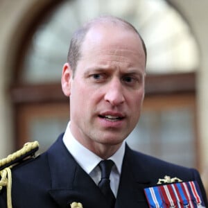 Le prince William de Galles assiste aux divisions du Lord High Admiral au Britannia Royal Naval College à Dartmouth, pour assister à un défilé de 202 cadets de la Royal Navy avec des élèves-officiers internationaux d'Oman, du Koweït, du Bangladesh et de Trinité-et-Tobago, au Royaume Uni, le jeudi 14 décembre 2023. 