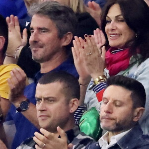 Helena Noguerra dans les tribunes du match de Coupe du monde de rugby entre la France et l'Italie (60-7) à Lyon le 6 octobre 2023. © Cyril Moreau-Dominique Jacovides/Bestimage