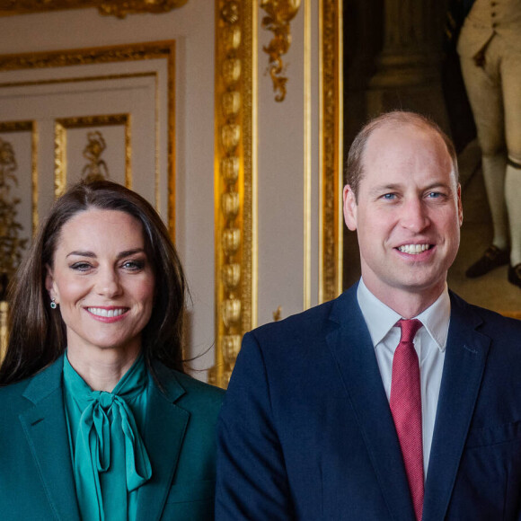 Le prince William, prince de Galles, et Catherine (Kate) Middleton, princesse de Galles, reçoivent le prince Haakon et la princesse Mette-Marit de Norvège au château de Windsor, le 2 mars 2023. Le couple princier norvégien est en visite officielle au Royaume Uni. 