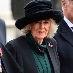 Camilla Parker Bowles, reine consort d'Angleterre, lors des célébrations du 95ème "Remembrance Day" à l'abbaye de Westminster à Londres, avant le jour de l'Armistice, le 9 novembre 2023. 