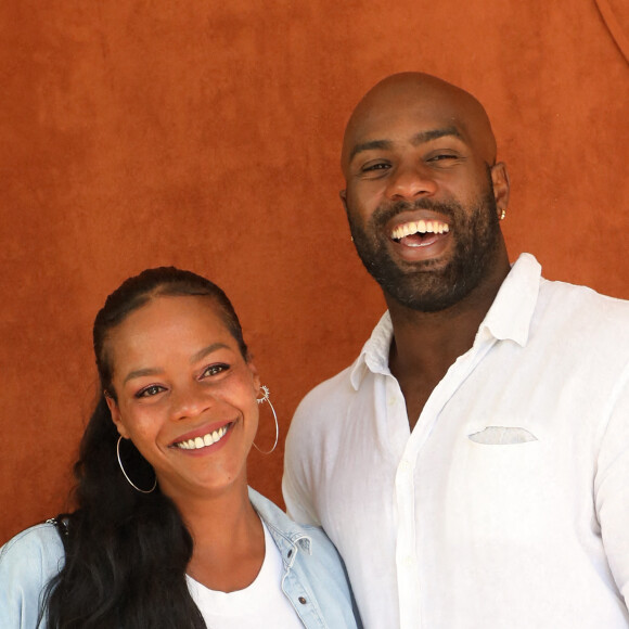 Teddy Riner et sa femme Luthna Plocus au village lors des internationaux de France Roland Garros à Paris le 13 juin 2021. © Dominique Jacovides / Bestimage