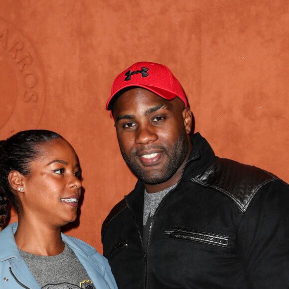 Teddy Riner, sa compagne Luthna Plocus au village lors des internationaux de tennis de Roland Garros 2019 à Paris, France, le 5 juin 2019. © Jacovides-Moreau / Bestimage