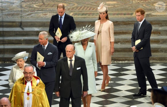 Harry, William, Kate, Charles et Camilla lors du 60eme anniversaire du couronnement de la reine Elisabeth II d'Angleterre en l'abbaye de Westminster a Londres le 4 juin 2013.