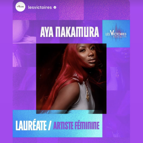 Absente car actuellement au Mali où elle a offert une somme généreuse à un orphelinat, la chanteuse n'est donc pas venue récupérer son prix sur scène. 
Aya Nakamura, Story Instagram